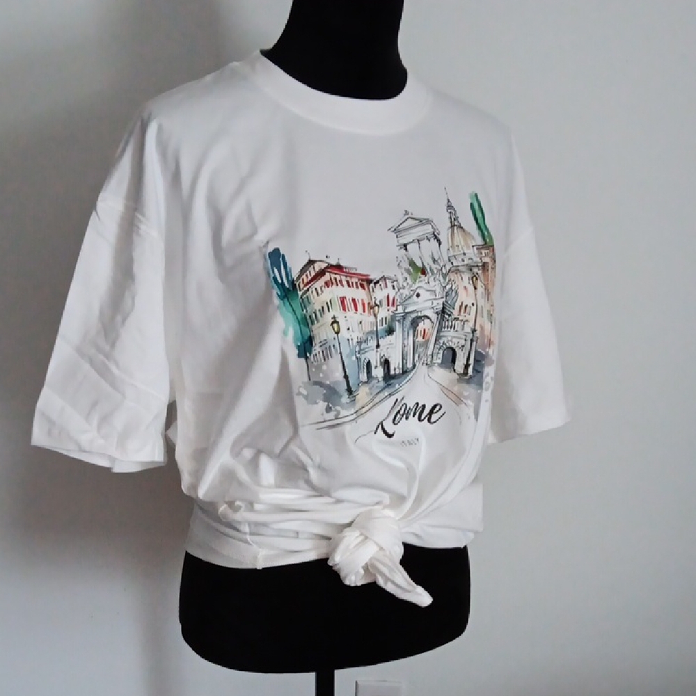 White Graphic Tee with Rome Print - Picture 4 of 5